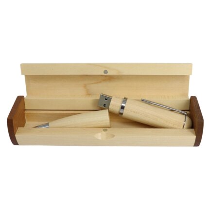 New Hot 2025 Gadgets Wooden Pen Shape Usb Flash Drive with Box 4gb 8gb 16gb 32gb External Storage Wood Usb Print Box Gifts