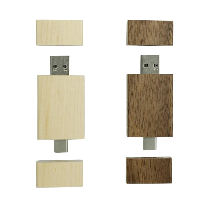 H666ea9037d954984afbef72aa2b9aba62 Wooden Dual Port USB C Flash Drive 2.0 3.0 16GB 32GB 64GB Type C OTG USB Stick Pendrive Cle Flash Disk for Smartphones PC - Image 1