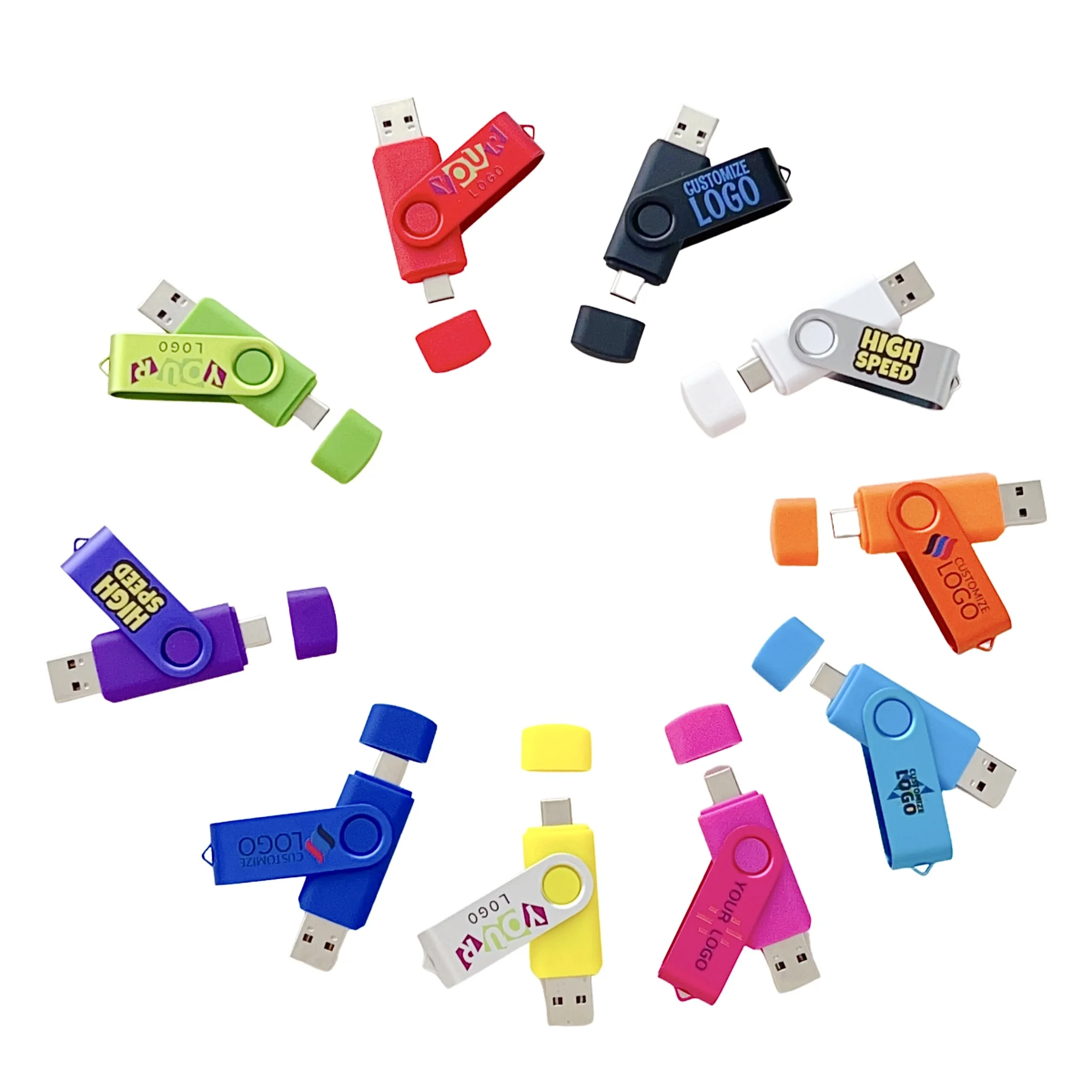 H6c262c3c8b7b4de0b9afae9a0125e398V Wholesale Customized Logo Swivel Type C OTG Pen Drive 2.0 3.0 8GB 16GB 32GB 64GB USB C Pendrive High Speed OTG USB Flash Drive - Image 1