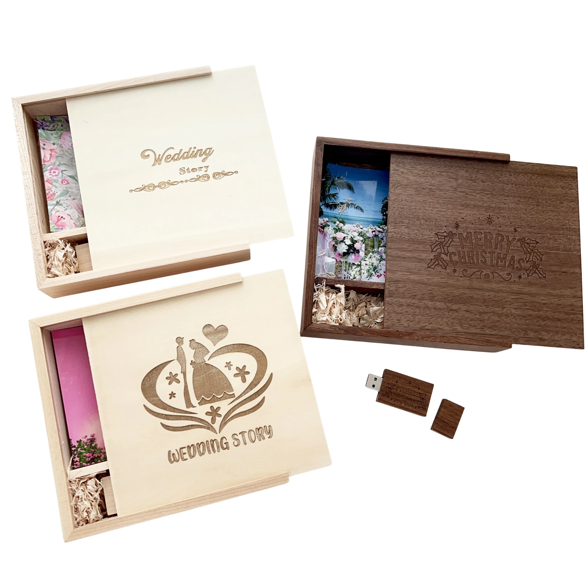 Hc2b4646f485a4e3dbff656a7d5656f3bg Customized Wood Usb Box with Wedding Pictures 6X4' Album Wood Photo Box Usb Flash Drive 2.0 3.0 8GB 16GB 32GB 64GB Cles Usb - Image 1