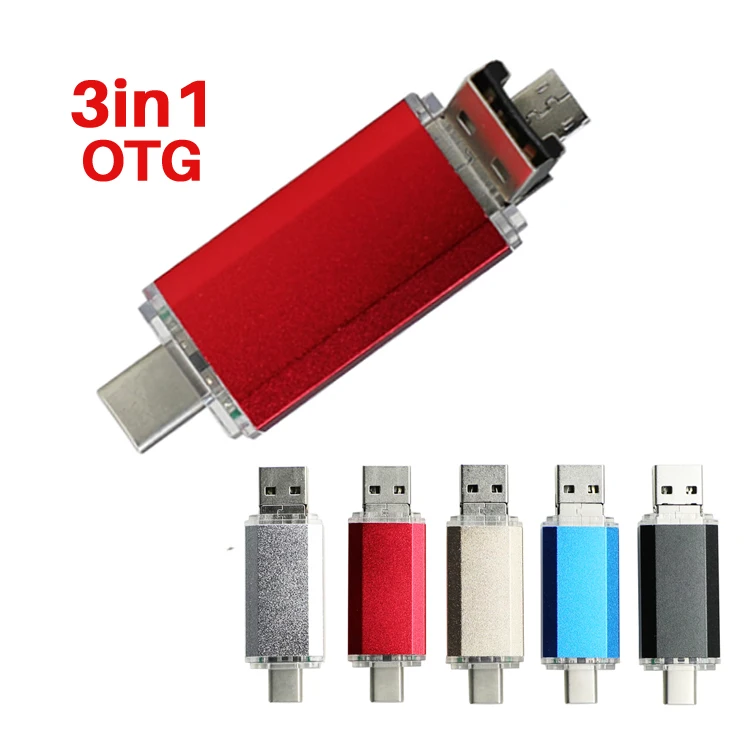 Hcc33aa06ba1a4f56af3300cfc96dfc3ar Wholesale 3 in 1 Metal Otg Cle Usb Flash Drive for Smartphones 2.0 3.0 8GB 16GB 32GB 64GB Personalised Type c Memory Stick Usb - Image 1