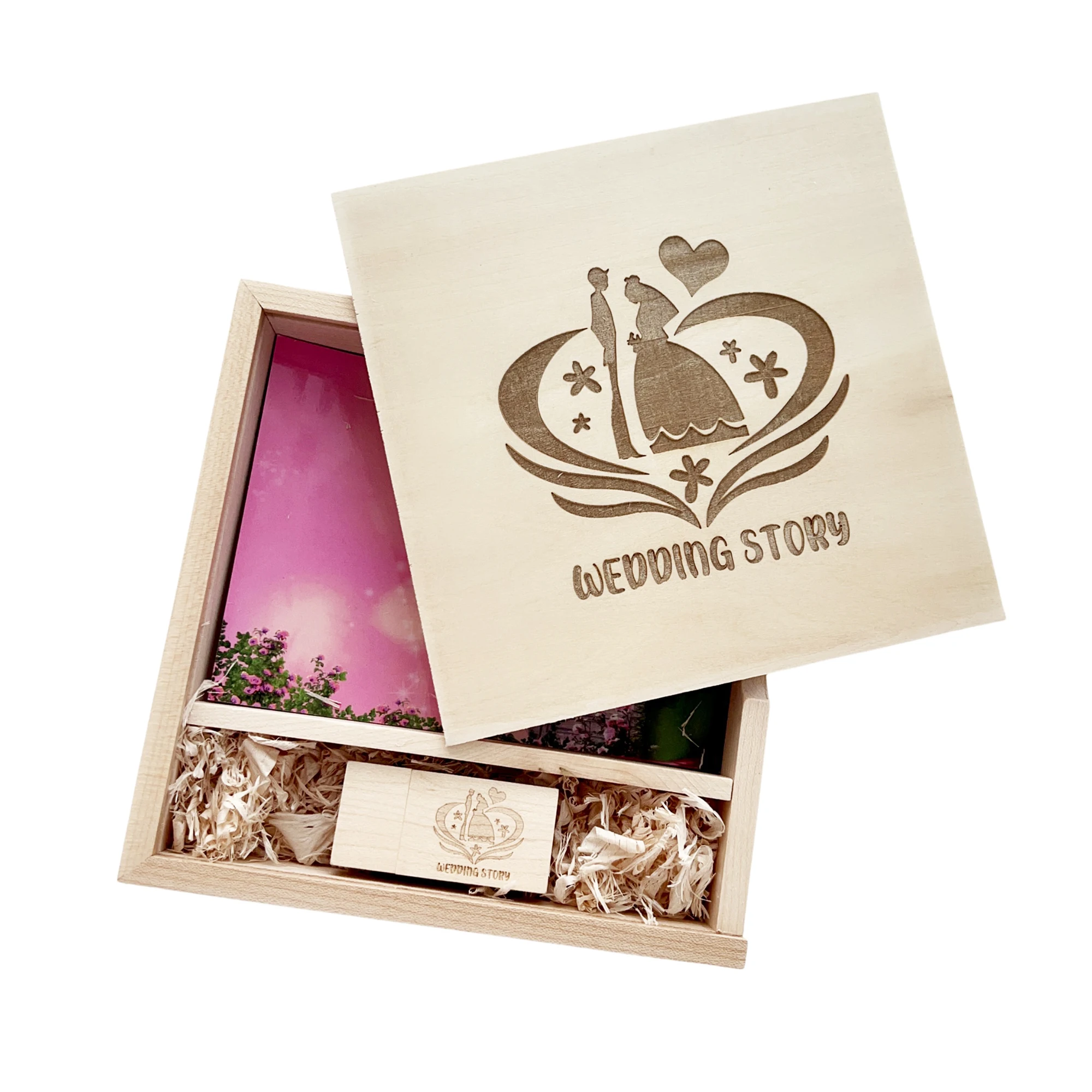 He666f96f63f1483f8b3cf2771efea85cv Wedding Wood USB Flash Drive 2.0 3.0 Engraved Custom LOGO 4" X 6" Walnut Wood Photo Box Pull Wooden Box 8GB 16GB 32GB 64GB - Image 1