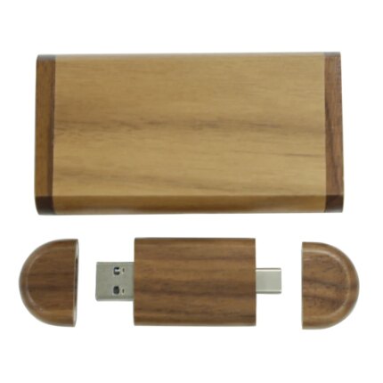 Customized Wooden 2in1 USB-C OTG USB Flash Disk 2.0 3.0 16GB 32GB 64GB Type C Pen Drive for Smartphones/Computer/Laptop/Tablets
